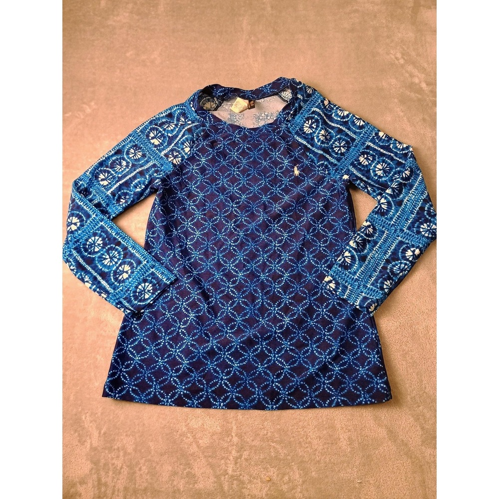 Polo Ralph Lauren Rash Guard Womens Small Blue Tie Dye Long Sleeve Swim Shirt S